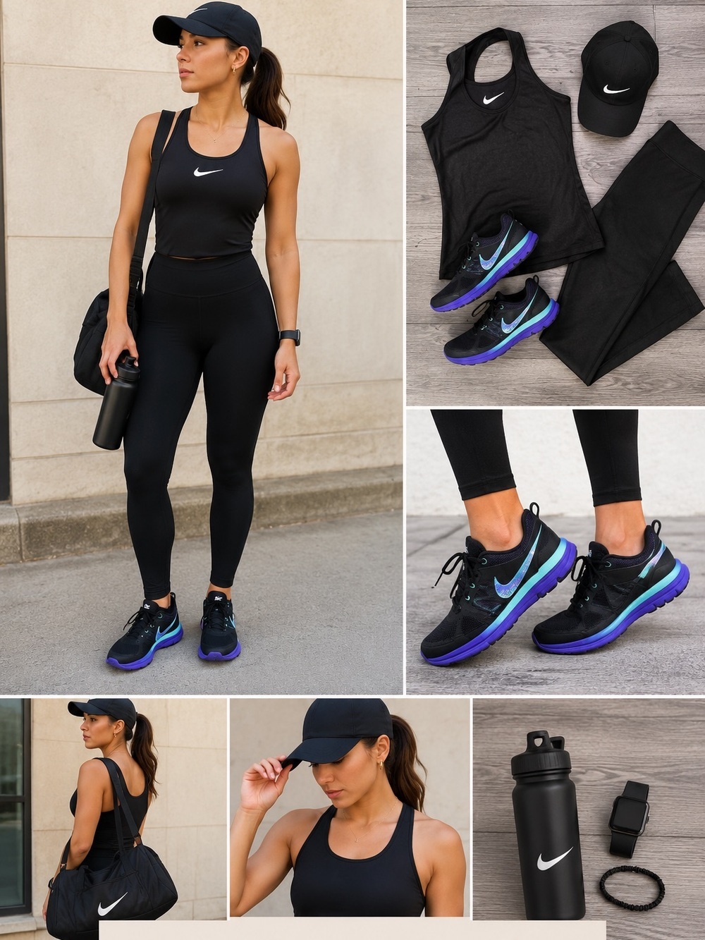 Nike Women’s Black Running Shoes with Purple Sole & Teal Accents Size 8 Sneakers